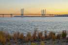 USA-New York-Tarrytown Hudson River and the Gov Mario Cuomo (Tappan Zee) Bridge at dusk Art Print